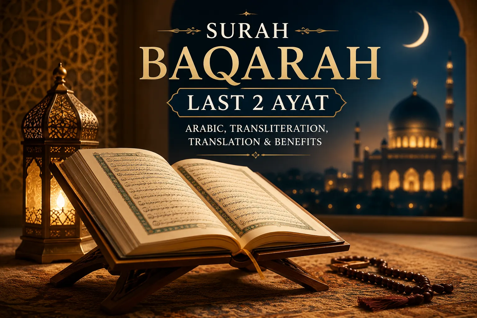 Surah Baqarah Last 2 Ayat (Arabic, Transliteration, Translation & Benefits)